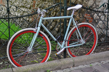 Fototapeta na wymiar A bike in Krakow Old Town street. Stare Miasto. Poland