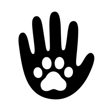 Human Hand With Pet Paw Print