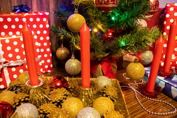 christmas tree with gifts and decorations