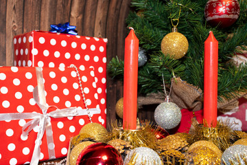 christmas tree with gifts and decorations