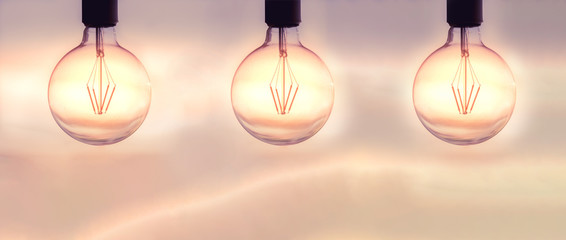  The lights on bulb,  bright idea concept for banner with copy space.