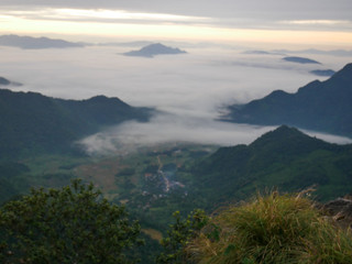 landscape with mountains and fog