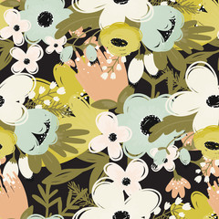 Vector spring summer flowers seamless patterns surface design