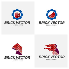 set of Brick Building logo design vector, Brickwork simple modern logo template, Emblem, Design Concept, Creative Symbol, Icon
