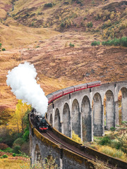Obraz premium old railway bridge and steam train