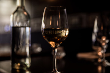 glass of wine on a table in the restaurant