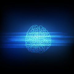 Vector : Brain with binary number on blue background