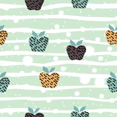 Muurstickers Seamless Hand Drawn Pattern with colorful apples on dark background © Kristina