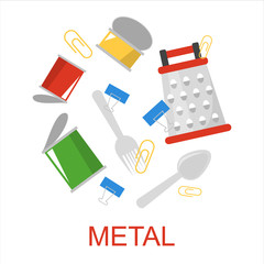Metal garbage collection vector isolated. Waste sorting