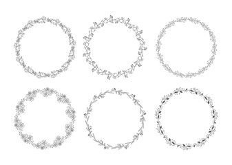 Cute and simple floral wreath set vector isolated. Frame