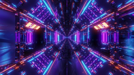 high reflective glowing scifi tunnel corridor with futuristic lights and reflections 3d illustration background wallpaper