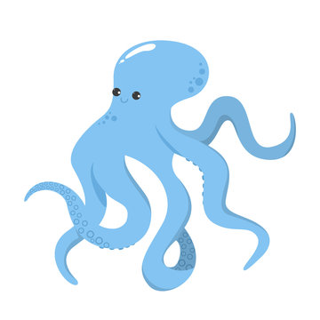 Funny and cute octopus vector isolated. Wild marine animal