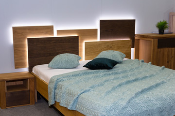 Elegant modern bedroom interpreter, bed with lights