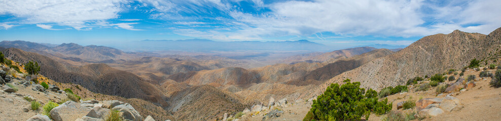 Plakat Yucca Valley panorama aerial view from Keys View in Joshua Tree National Park near Yucca Valley, California CA, USA.