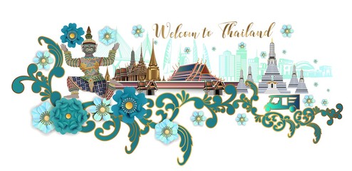 Welcome to Thailand and The Golden Grand Palace Temple of  Dawn and Giant, Thailand travel concept