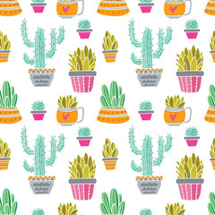 Vector different Cactus seamles pattern white background