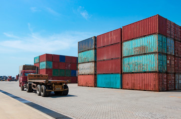 Containers on the wharf. International shipping logistics.