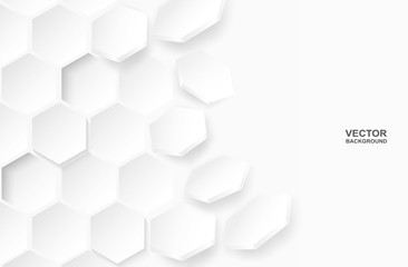 Abstract . Flying polygon Hexagon white background. light and shadow. Vector.