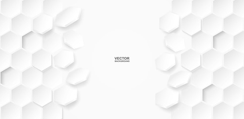 Abstract . Flying polygon Hexagon white background. light and shadow. Vector.