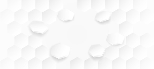Abstract . Flying polygon Hexagon white background. light and shadow. Vector.
