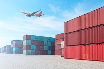 Containers on the wharf. International shipping logistics.