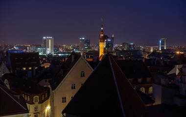 Fototapeta na wymiar 21 April 2018 Tallinn, Estonia. View of the Old town from the observation deck at night