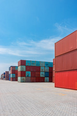 Containers on the wharf. International shipping logistics.