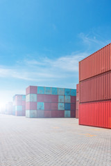Fototapeta premium Containers on the wharf. International shipping logistics.