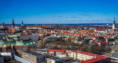 Fototapeta na wymiar 21 April 2018 Tallinn, Estonia. View of the Old town from the observation deck