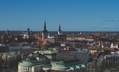 Naklejka na ściany i meble 21 April 2018 Tallinn, Estonia. View of the Old town from the observation deck