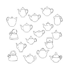 set of teapot , vector sketch 