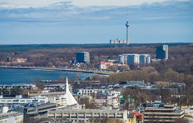 21 April 2018, Tallinn, Estonia. View of the Bay and the Tallinn TV tower from the observation deck.