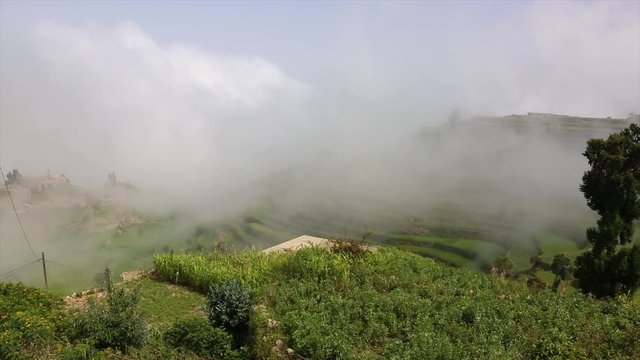 Spectacular views of the agricultural terraces of Sabir mountain in Taiz City, which is the second highest mountain in Yemen and Arabian Peninsula .