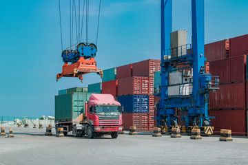 Containers on the wharf. International shipping logistics.