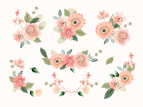 peach flower arrangement watercolor collection
