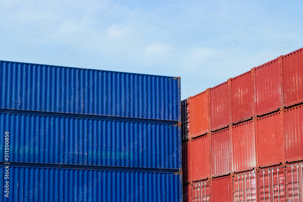 Wall mural containers on the wharf. international shipping logistics.