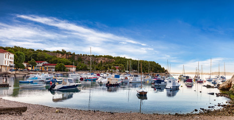 Fototapeta na wymiar View of the bay in Kostrena with yachts, Croatia.