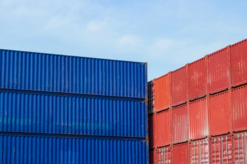 Fototapeta premium Containers on the wharf. International shipping logistics.