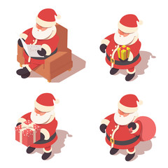 Santa Claus christmas isometric set. Isolated background