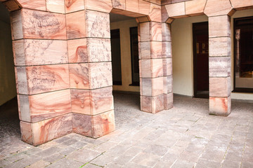 Exterior Hallway with marble columns