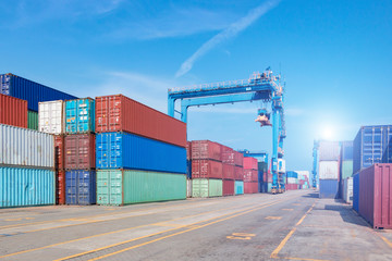 Containers on the wharf. International shipping logistics.