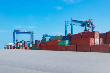 Containers on the wharf. International shipping logistics.