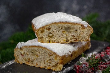 Christmas cupcake, stollen, with candied fruit and icing sugar