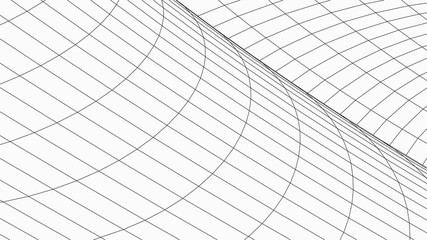 Vector perspective grid. Abstract wireframe landscape. Detailed lines on white background. 3d vector illustration.