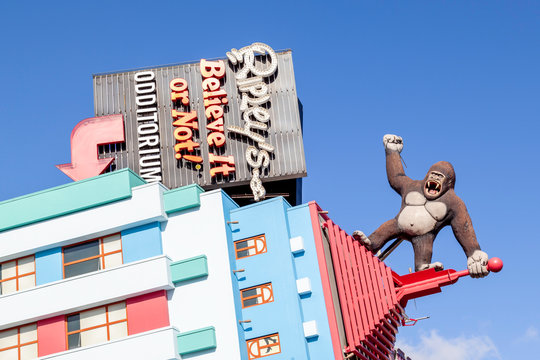 Niagara Falls,  Ontario, Canada - September 4, 2019: Part of "Ripley's Believe It Or Not" museum building on Clifton Hill street in Niagara Falls, Canada.