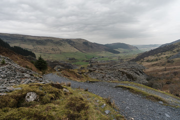 Fototapeta na wymiar Path through slate quarry, Snowdonia.