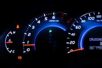 Closeup dashboard of mileage car