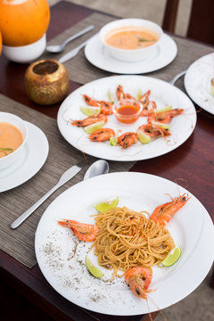Delicious asian food served outdoors