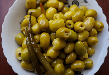 green olives in a bowl