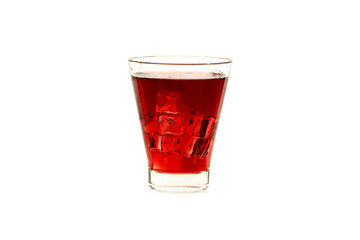 Red cocktail in a glass for martini with ice isolated on a white background. Red cocktail with martini on a white background.